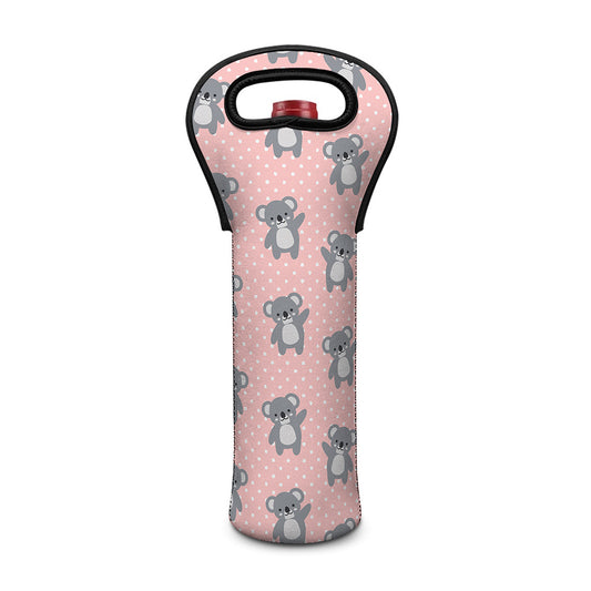 Polka Dot Koala Pattern Print Single Neoprene Wine Tote