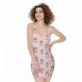 Polka Dot Koala Pattern Print Sleeveless Bodycon Dress