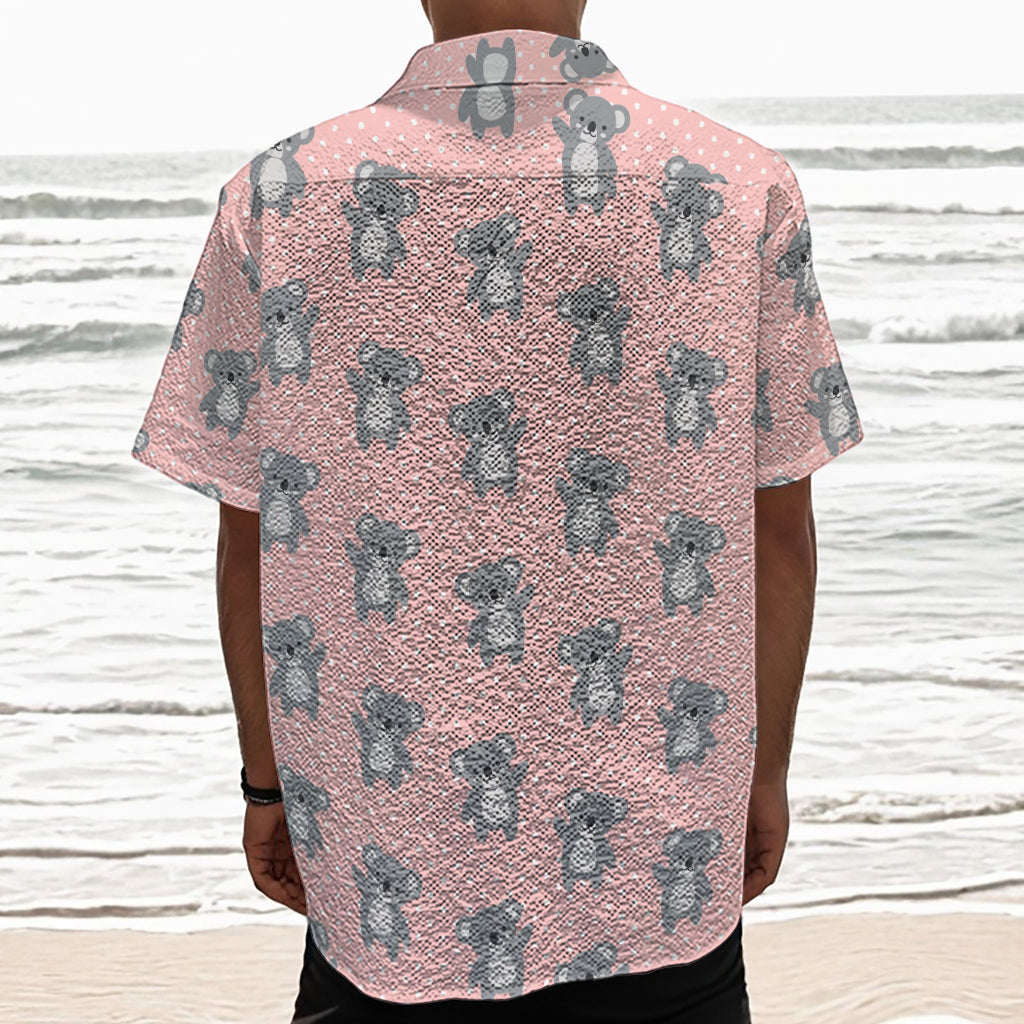 Polka Dot Koala Pattern Print Textured Short Sleeve Shirt