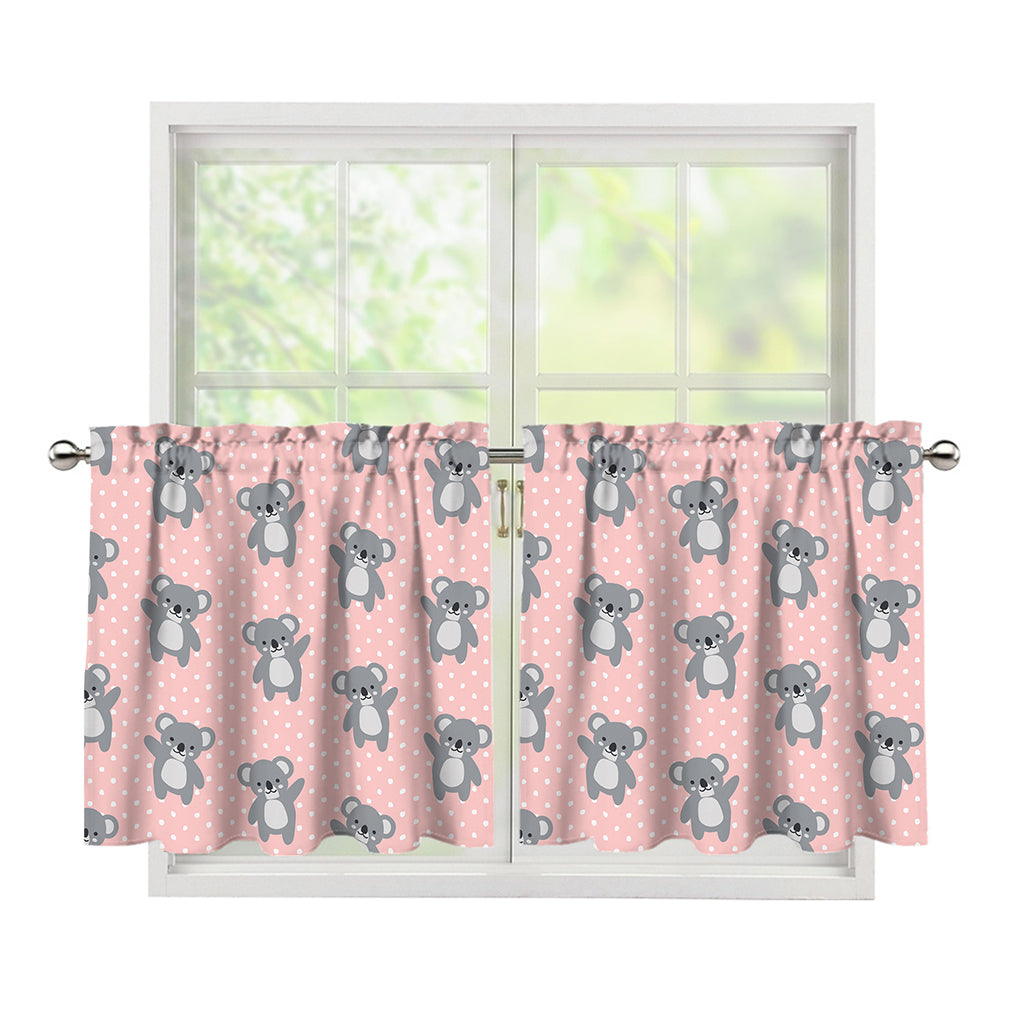 Polka Dot Koala Pattern Print Tier Curtains