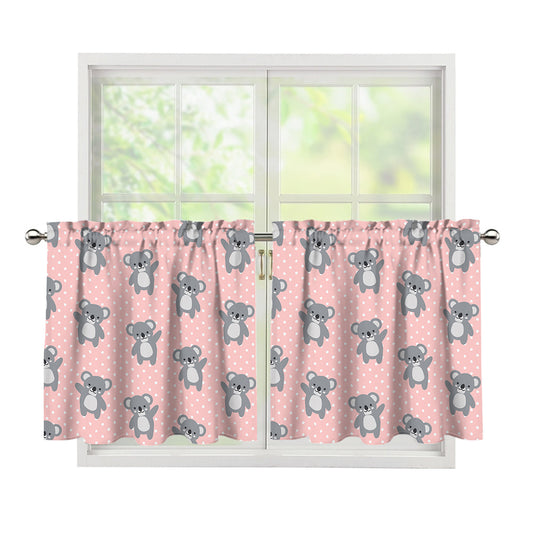 Polka Dot Koala Pattern Print Tier Curtains
