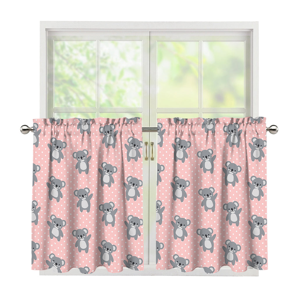 Polka Dot Koala Pattern Print Tier Curtains