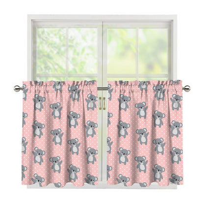 Polka Dot Koala Pattern Print Tier Curtains