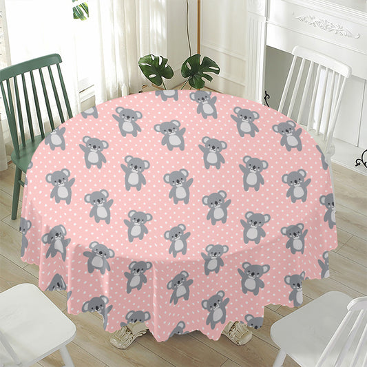 Polka Dot Koala Pattern Print Waterproof Round Tablecloth