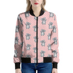 Polka Dot Koala Pattern Print Women's Bomber Jacket