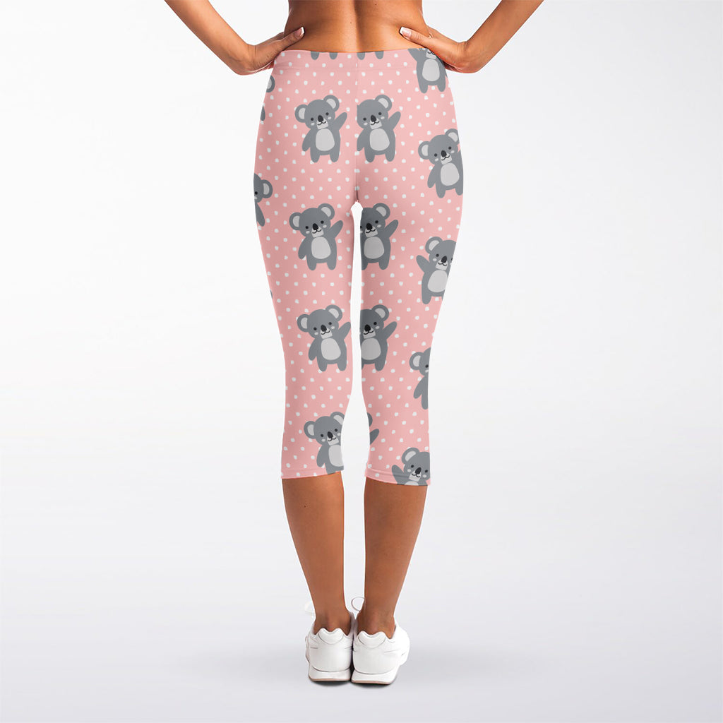 Polka Dot Koala Pattern Print Women's Capri Leggings
