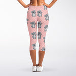 Polka Dot Koala Pattern Print Women's Capri Leggings