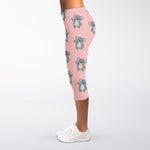 Polka Dot Koala Pattern Print Women's Capri Leggings