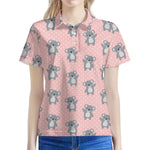 Polka Dot Koala Pattern Print Women's Polo Shirt