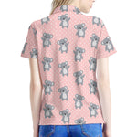 Polka Dot Koala Pattern Print Women's Polo Shirt