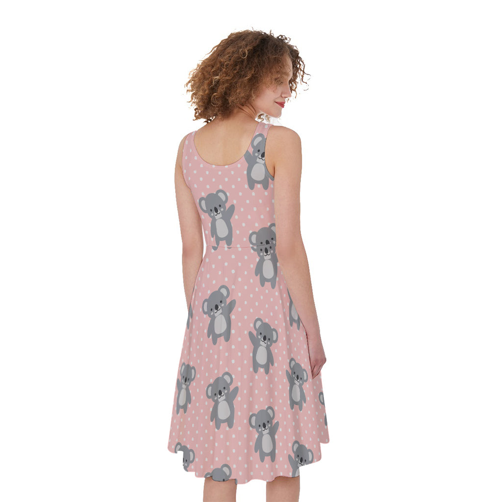 Polka Dot Koala Pattern Print Women's Sleeveless Dress