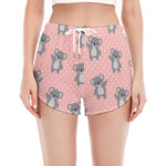 Polka Dot Koala Pattern Print Women's Split Running Shorts