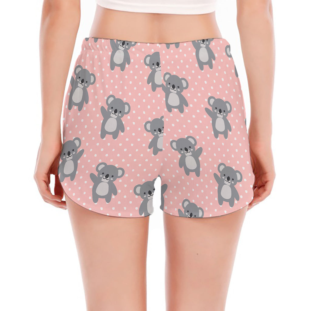 Polka Dot Koala Pattern Print Women's Split Running Shorts