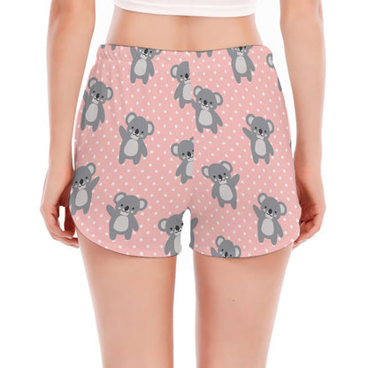 Polka Dot Koala Pattern Print Women's Split Running Shorts