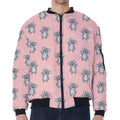 Polka Dot Koala Pattern Print Zip Sleeve Bomber Jacket