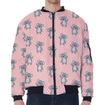 Polka Dot Koala Pattern Print Zip Sleeve Bomber Jacket