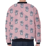 Polka Dot Koala Pattern Print Zip Sleeve Bomber Jacket