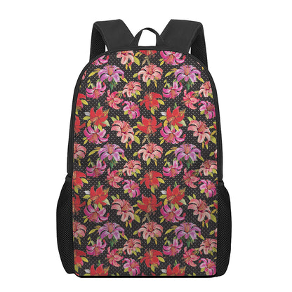 Polka Dot Lily Pattern Print 17 Inch Backpack