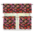 Polka Dot Lily Pattern Print 3 Piece Kitchen Curtains