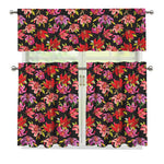 Polka Dot Lily Pattern Print 3 Piece Kitchen Curtains