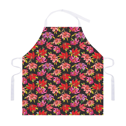 Polka Dot Lily Pattern Print Adjustable Apron