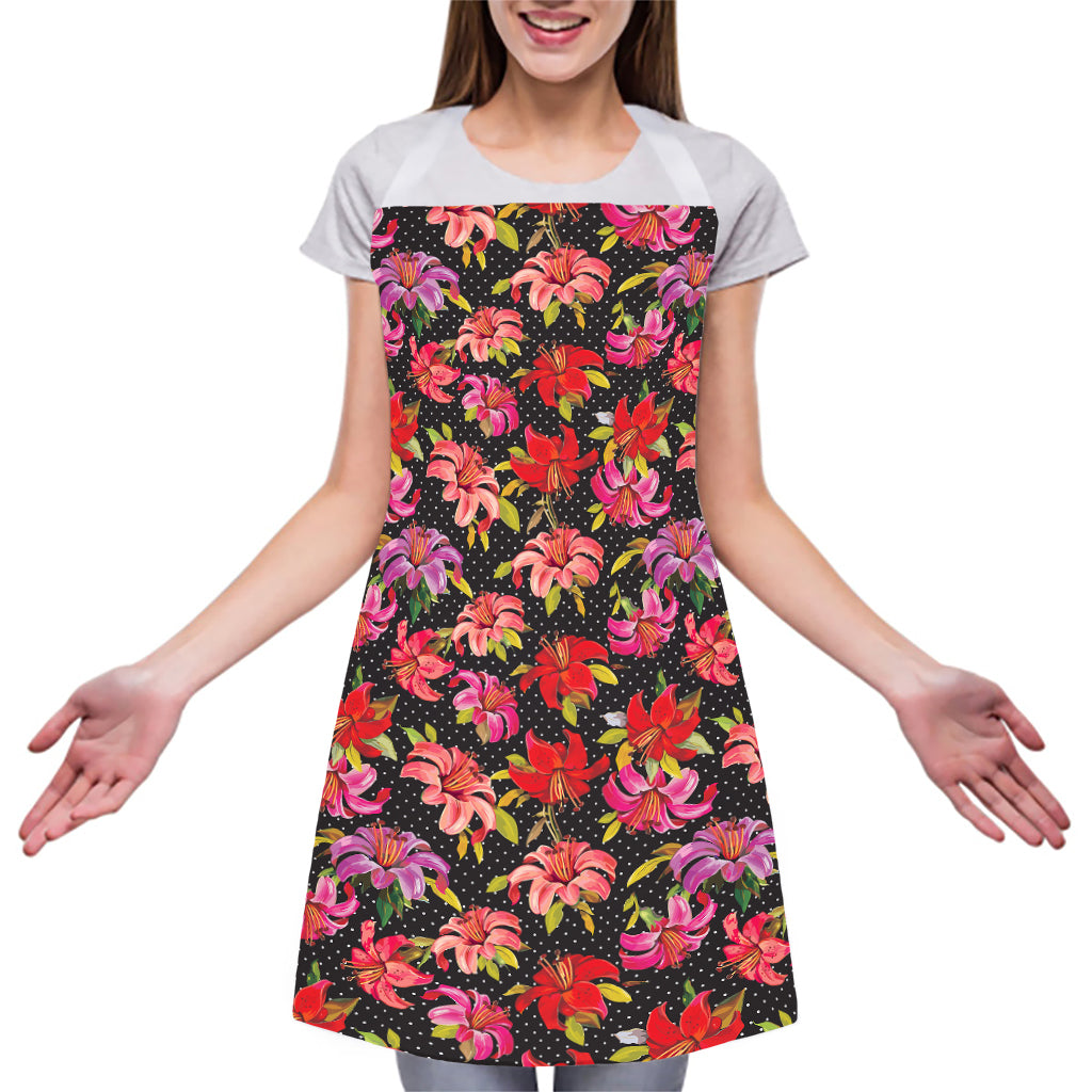 Polka Dot Lily Pattern Print Adjustable Apron