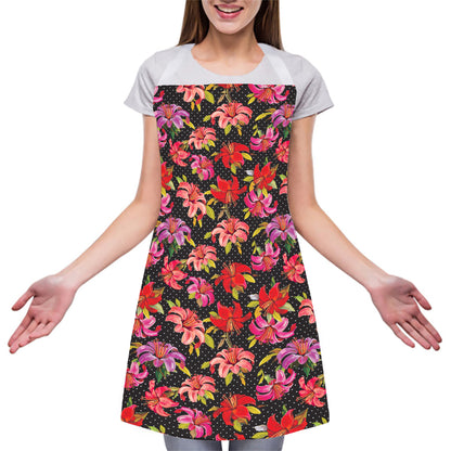 Polka Dot Lily Pattern Print Adjustable Apron