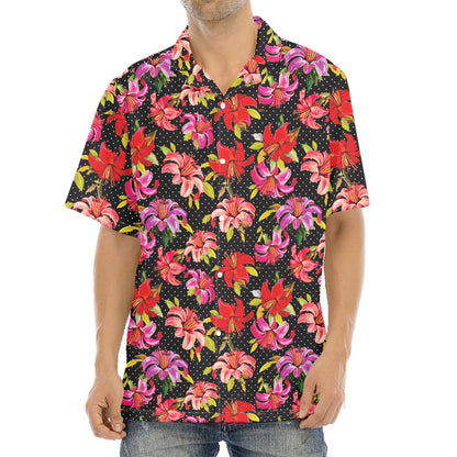 Polka Dot Lily Pattern Print Aloha Shirt