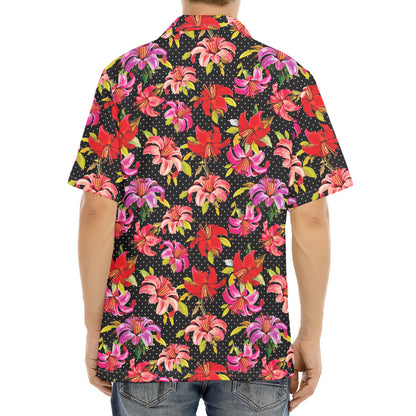 Polka Dot Lily Pattern Print Aloha Shirt