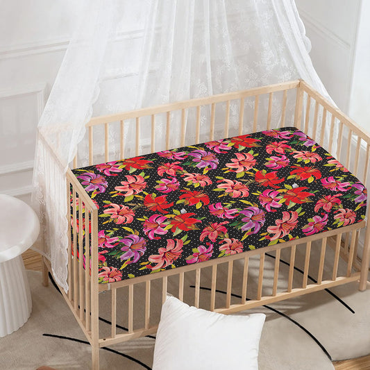 Polka Dot Lily Pattern Print Baby Crib Sheet