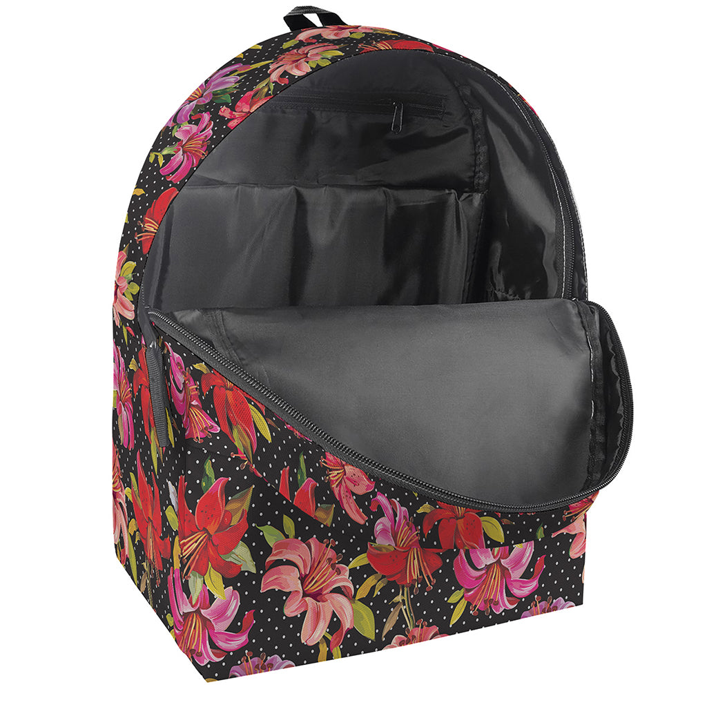Polka Dot Lily Pattern Print Backpack