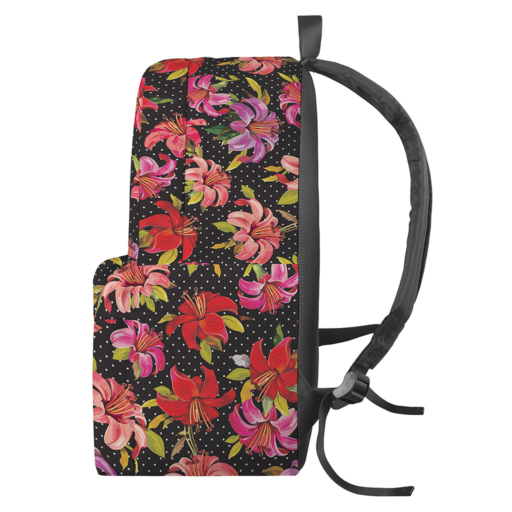 Polka Dot Lily Pattern Print Backpack