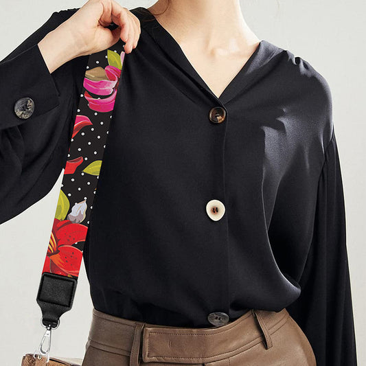 Polka Dot Lily Pattern Print Bag Strap