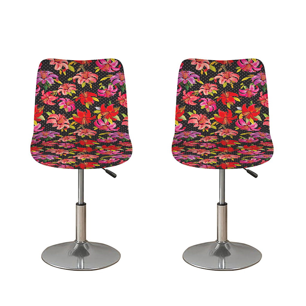 Polka Dot Lily Pattern Print Bar Stool Covers