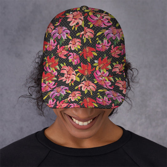 Polka Dot Lily Pattern Print Baseball Cap