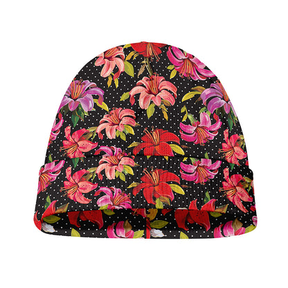 Polka Dot Lily Pattern Print Beanie
