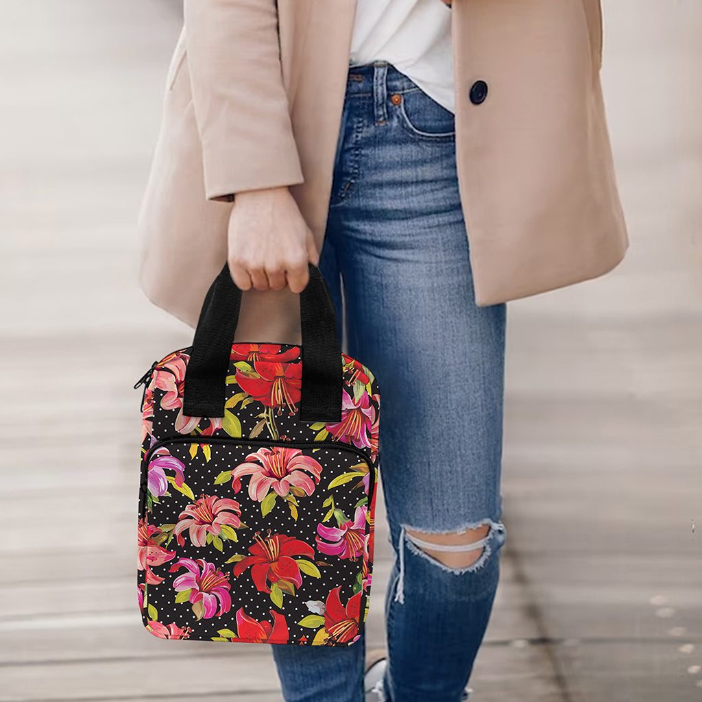 Polka Dot Lily Pattern Print Bible Tote Bag