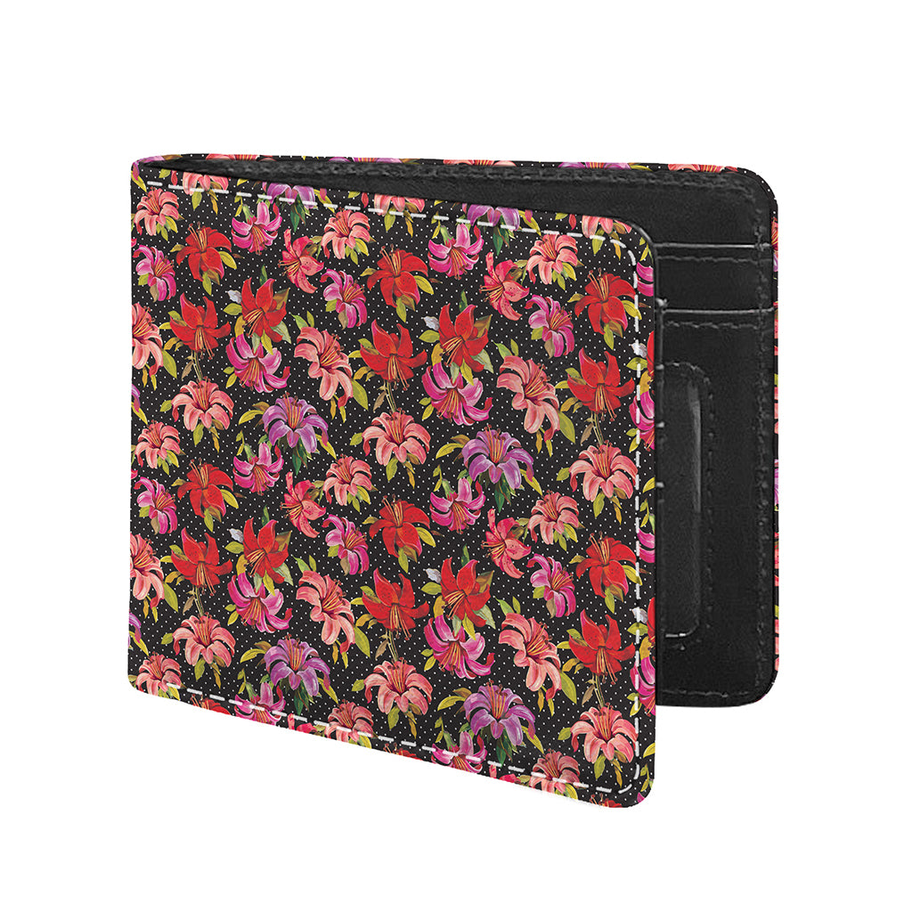 Polka Dot Lily Pattern Print Bifold Wallet