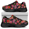 Polka Dot Lily Pattern Print Black Chunky Shoes