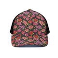 Polka Dot Lily Pattern Print Black Mesh Trucker Hat