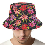 Polka Dot Lily Pattern Print Bucket Hat