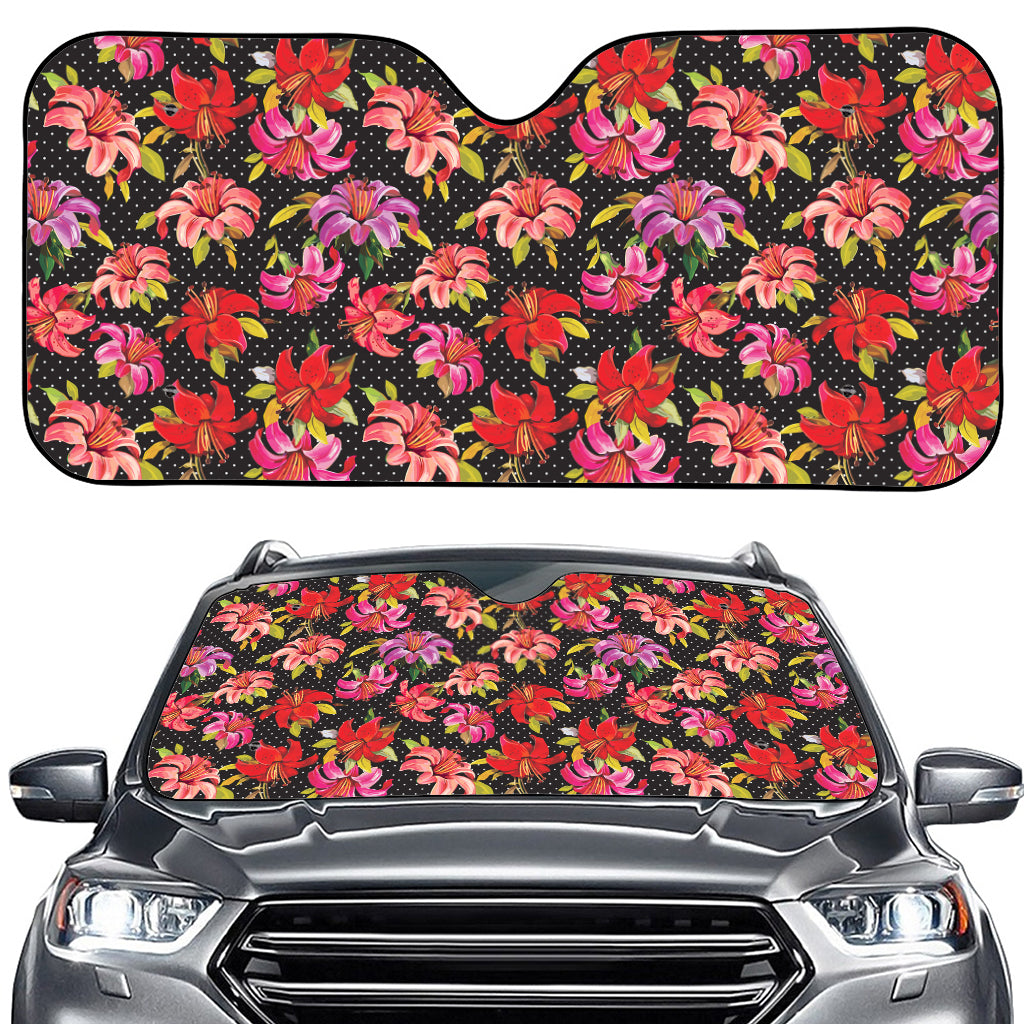 Polka Dot Lily Pattern Print Car Windshield Sun Shade