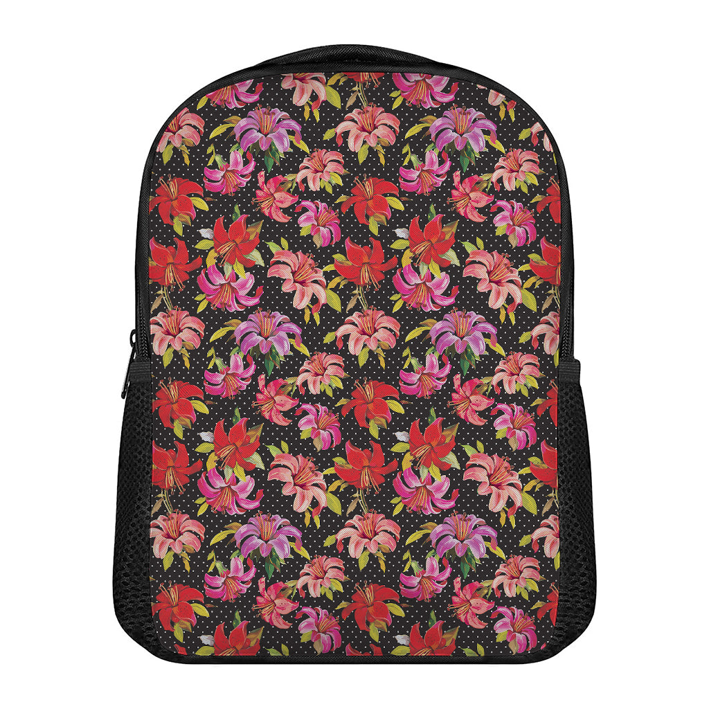 Polka Dot Lily Pattern Print Casual Backpack