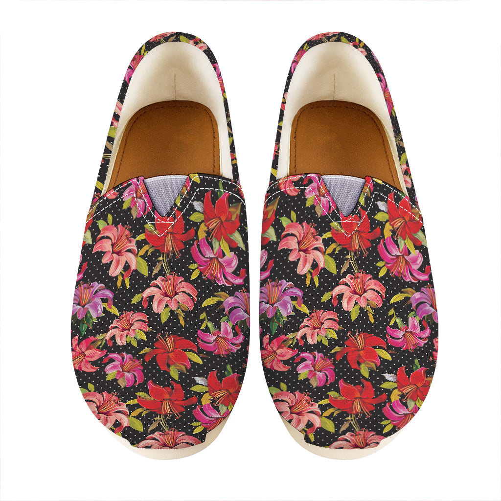 Polka Dot Lily Pattern Print Casual Shoes