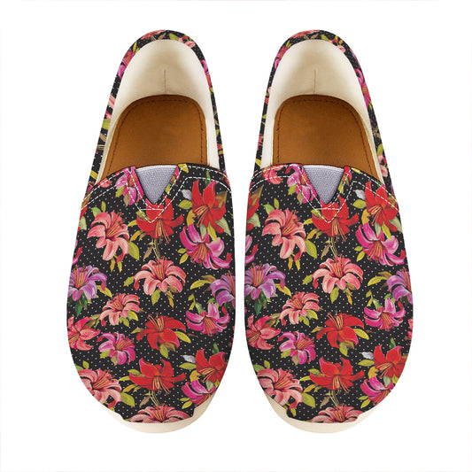 Polka Dot Lily Pattern Print Casual Shoes