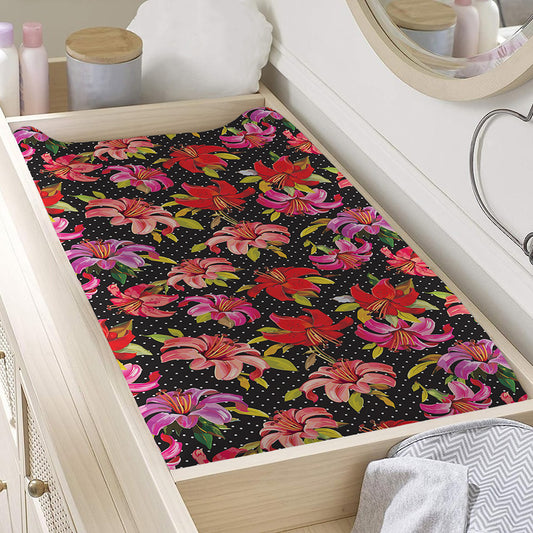 Polka Dot Lily Pattern Print Changing Pad Cover