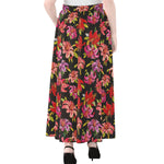 Polka Dot Lily Pattern Print Chiffon Maxi Skirt