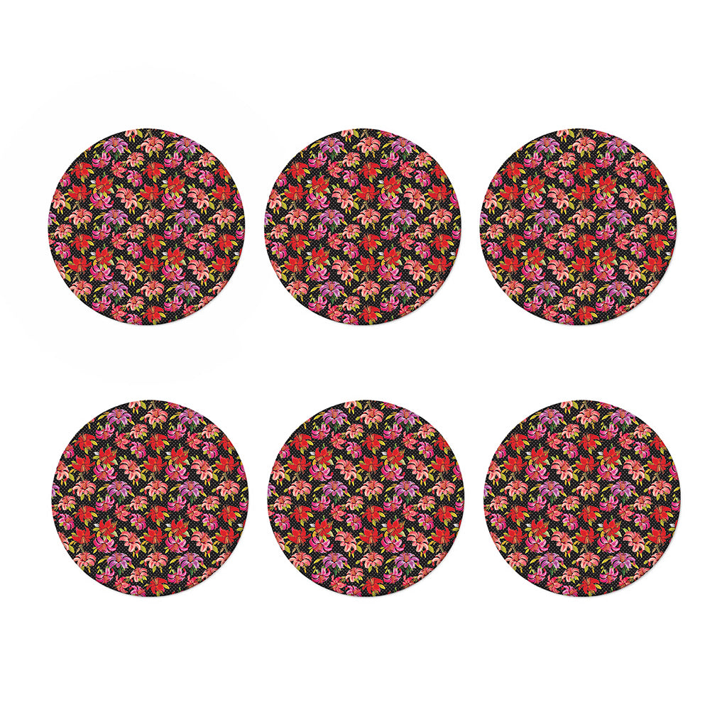Polka Dot Lily Pattern Print Coaster Set