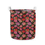 Polka Dot Lily Pattern Print Collapsible Laundry Basket