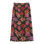 Polka Dot Lily Pattern Print Cotton Front Slit Maxi Skirt